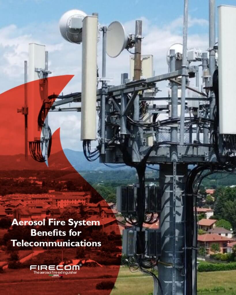 Firecom aerosol systems provide cost-effective, easy-to-install, and safe fire protection for telecom facilities. Fast detection prevents damage while safeguarding equipment, operations, people, and the environment.